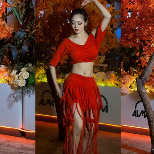 悦梦风璐肚皮舞新款套装演出服班服性感气质练功服显瘦初学流苏
