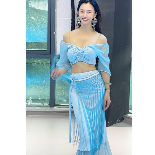 悦梦风璐肚皮舞新款套装演出服班服气质练功服显瘦初学仙女流苏裙