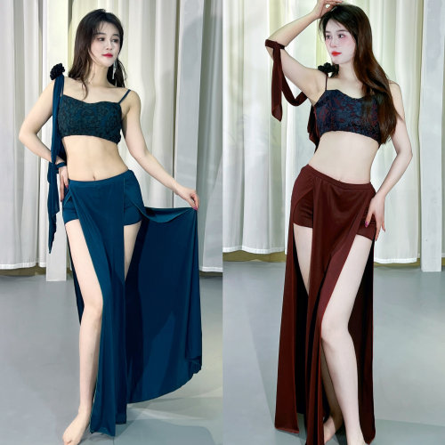 悦梦风璐肚皮舞蕾丝新品2024演出服飘带练功服显瘦轻奢套装班服