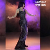 悦梦风璐肚皮舞演出服黑色高级感修身 气质性感烫钻包臀吊带练功服