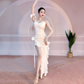 舞蹈服肚皮舞拉丁东方舞演出服2023新款 春夏黑白连衣裙练功服重工