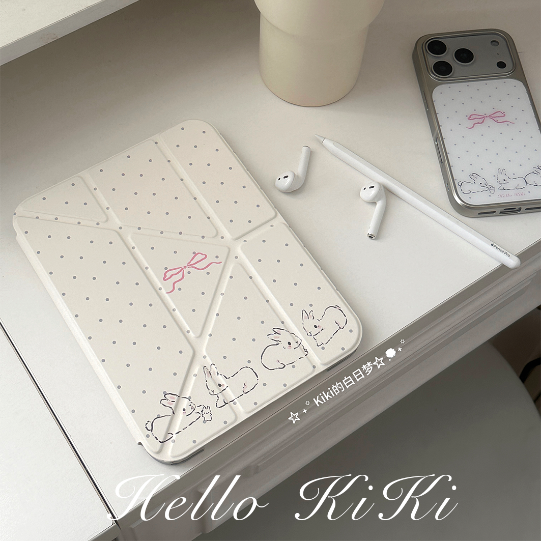 Niki store|ins黑白兔子波点适用于ipad保护壳平板保护套亚克力防弯硬Y折书本有笔槽air811英寸mini7笔槽
