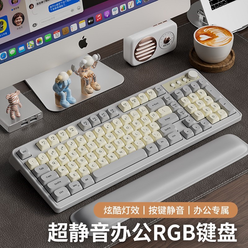 前行者有线静音键盘RGB女生无线