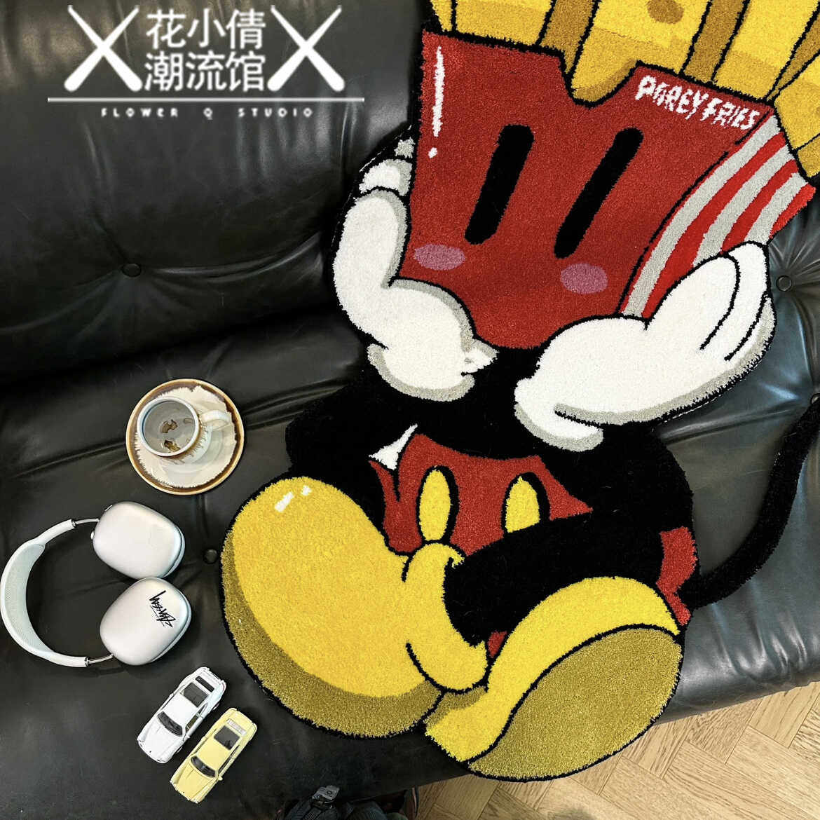 恶搞薯条米奇地毯卡通可爱卧室床边毯客厅沙发茶几垫创意家居地毯