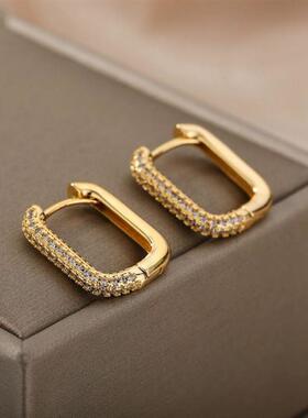 Square Circle Hoop Earrings For Women Stainless Steel Shiny