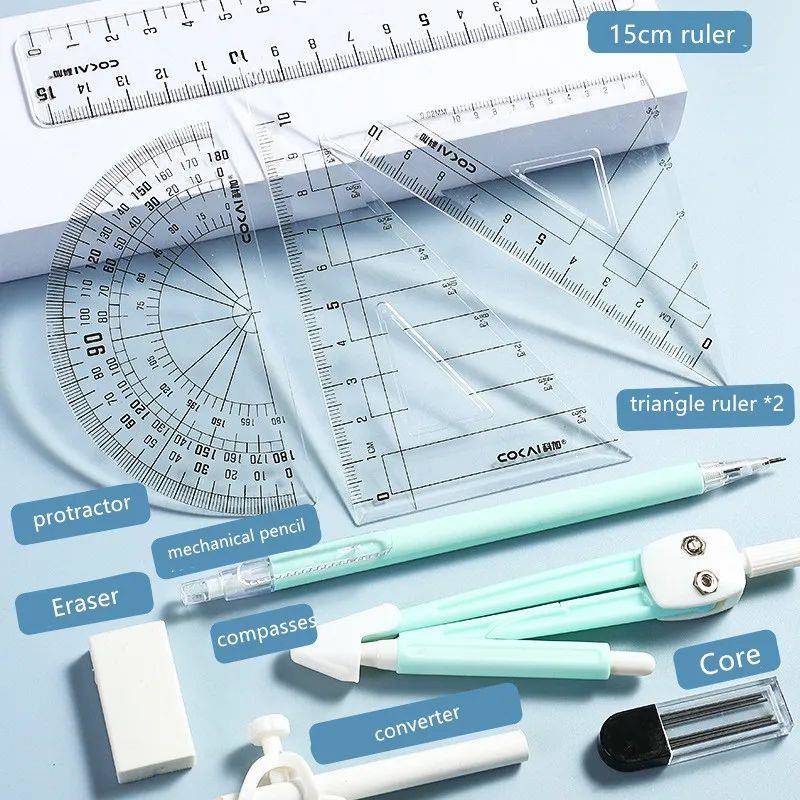 9pcs Combination Ruler Sets Triangle Protractor Student Ru1