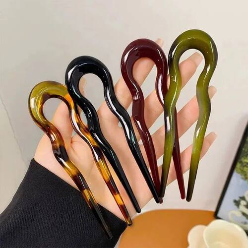 U-Shaped French Twist Hair Stick Hair Clip Plastic Wavy Hair