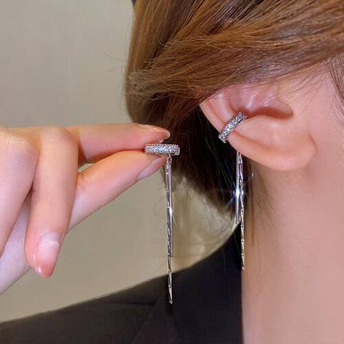 Silver Color Crystal Tassel Non-Piercing Cuff Ear Clip Earri