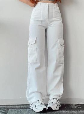 Straight Leg Cargo Pants Women HighWaist Baggy Trousers Lady