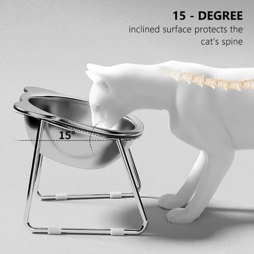 ?304 Stainless Steel Raised Cat Bowl with 15° Elevated Desi