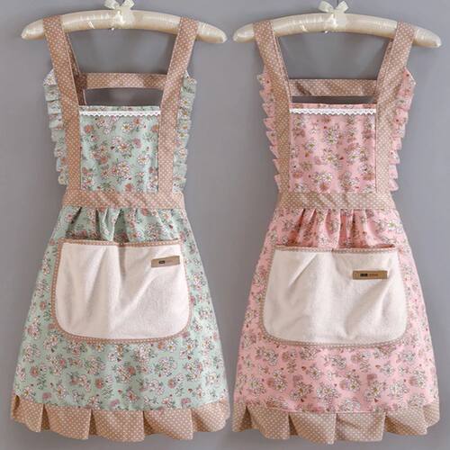 1PC/2PCS/3PCS Lovely Canvas Apron Female Household Kitchen C