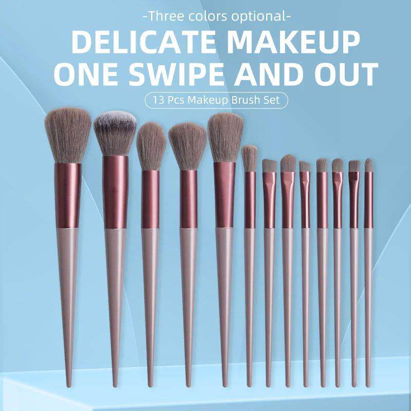 13pcs Makeup Brushes Cosmetic Full Set 3 Colors Soft Hair Fe
