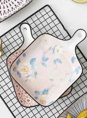 Nordic style ceramic salad plate, single handle baking tray
