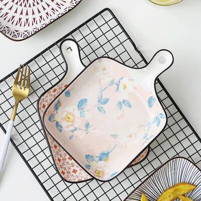 Nordic style ceramic salad plate, single handle baking tray