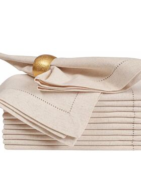 Set of 6 Hemstitched Linen Napkins Chistmas Cloth Napkins Na