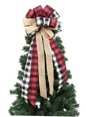 Grid glitter ribbon bow Christmas tree top bow Scene layout