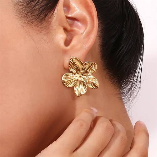 Vintage Gold Color Flower Stud Earrings for Women Simple Geo