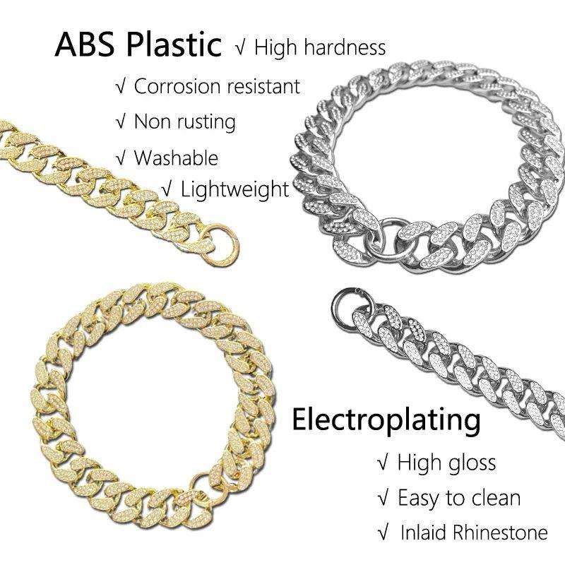 ABS Plastic Dog Collar Chain Dond Inlay Sparkle Bulldog N