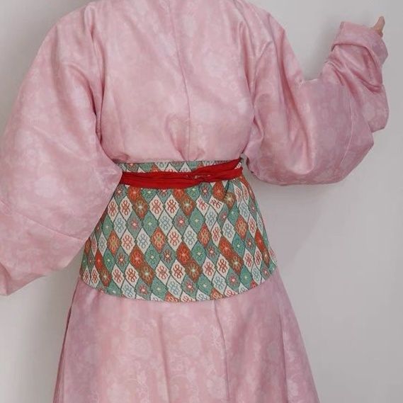 汉服男女同款月牙型红绿菱形格子抱腰复原配饰圆领袍国风束腰围裙