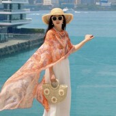 云南青海旅游穿搭防晒披肩女夏季 海边度假丝巾超大沙滩巾纱巾 薄款