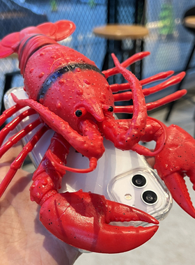 SIMFCX新款立体大龙虾苹果14Promax手机壳趣味恶搞怪苹果15适用iPhone13保护壳透明防摔仿真螃蟹12P个性创意X