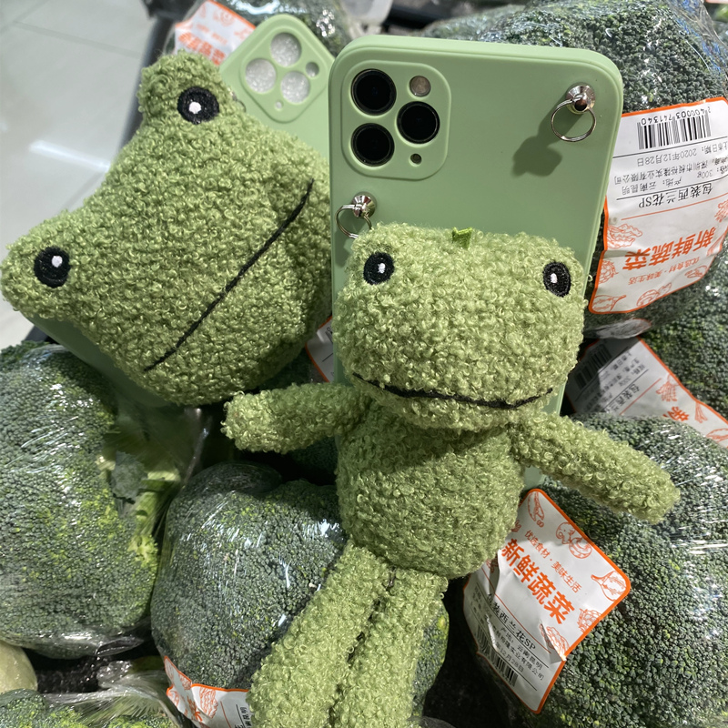 苹果手机壳毛绒青蛙耳机一体斜挎