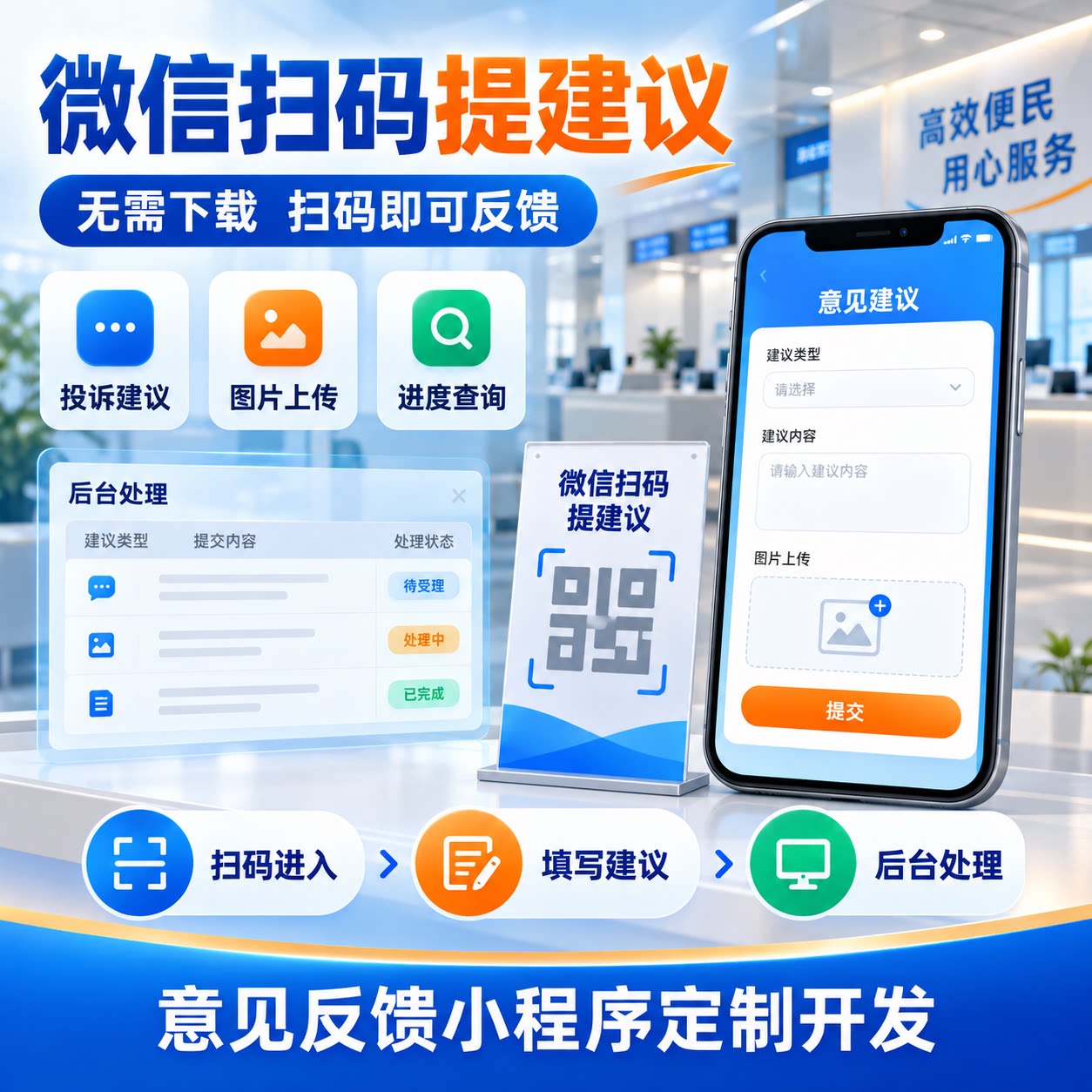 满意度评价系统客户用户回访投诉建议微信扫码调查问卷小程序开发