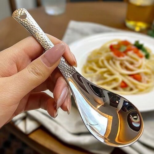 复古式锤点勺子不锈钢锤纹勺家用加厚餐勺儿童吃饭勺高颜值甜品勺