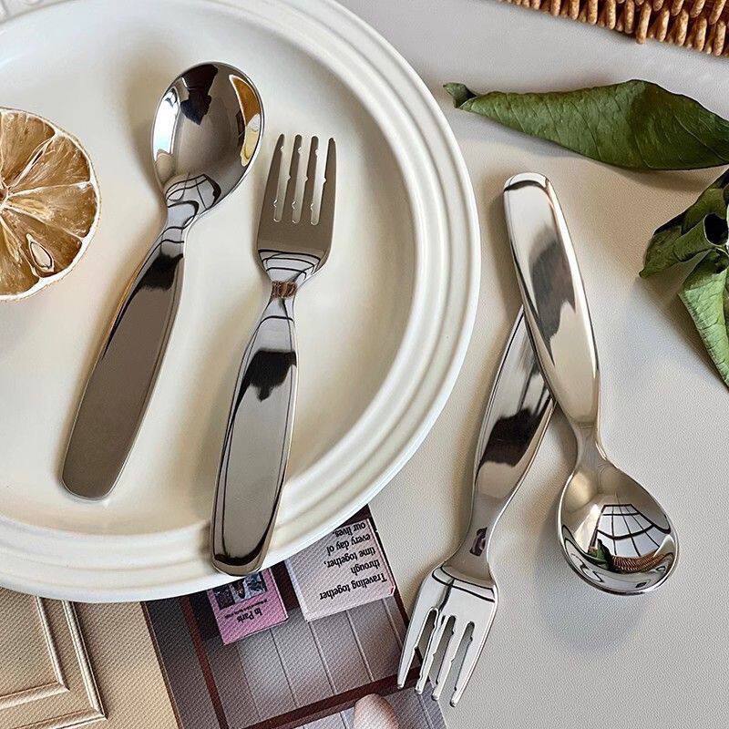 不锈钢儿童勺叉餐具勺子叉子宝宝吃饭喝汤勺水果叉小汤匙甜品勺子