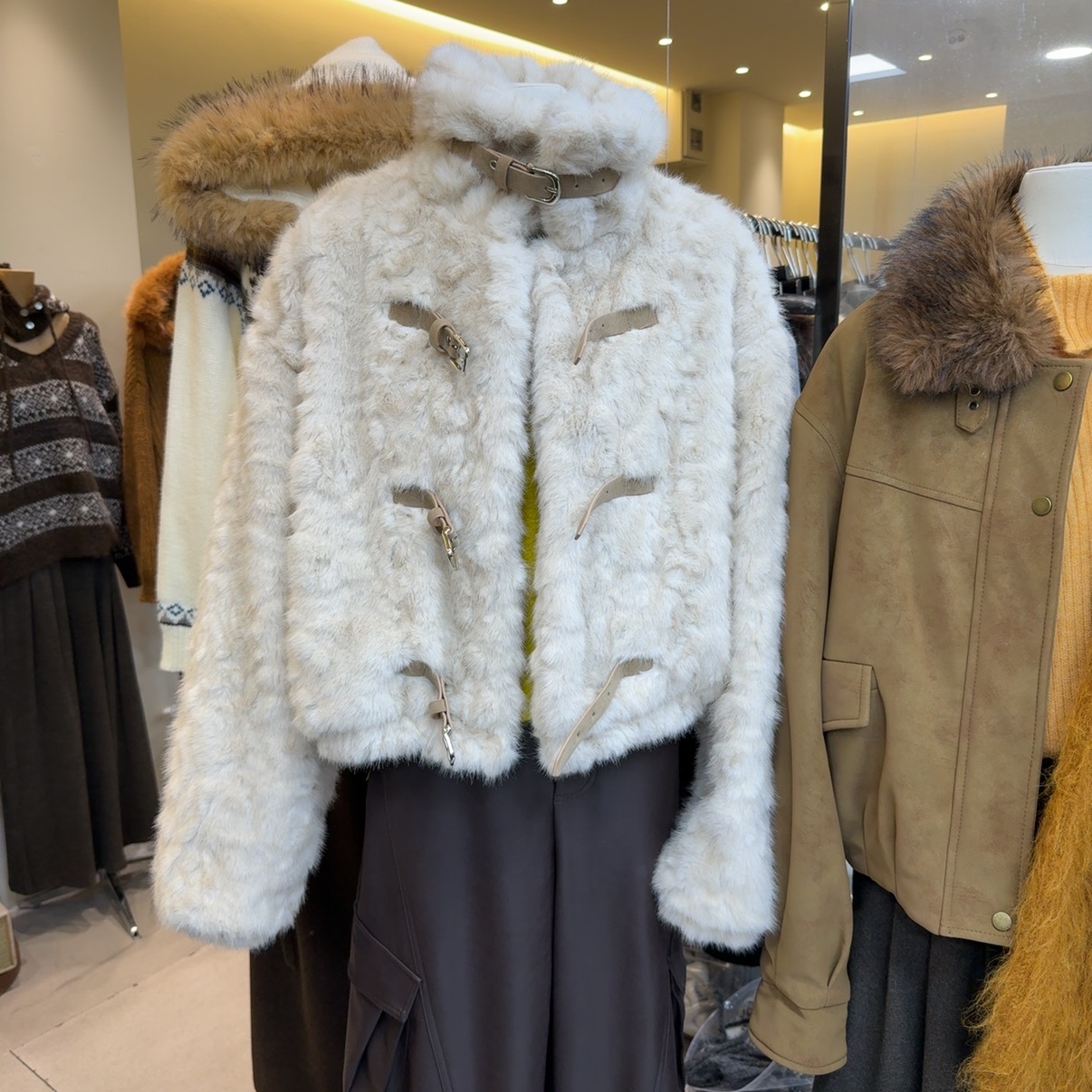 冬季韩版时尚立领短款毛毛外套女