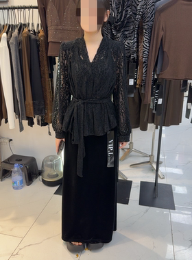 十三行现货2025秋冬新款韩版蕾丝绑带上衣半身裙套装K68555W145