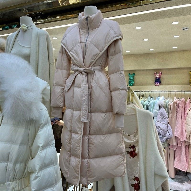 十三行现货2025秋冬韩版小众设计感连帽宽松过膝羽绒服K8231W822