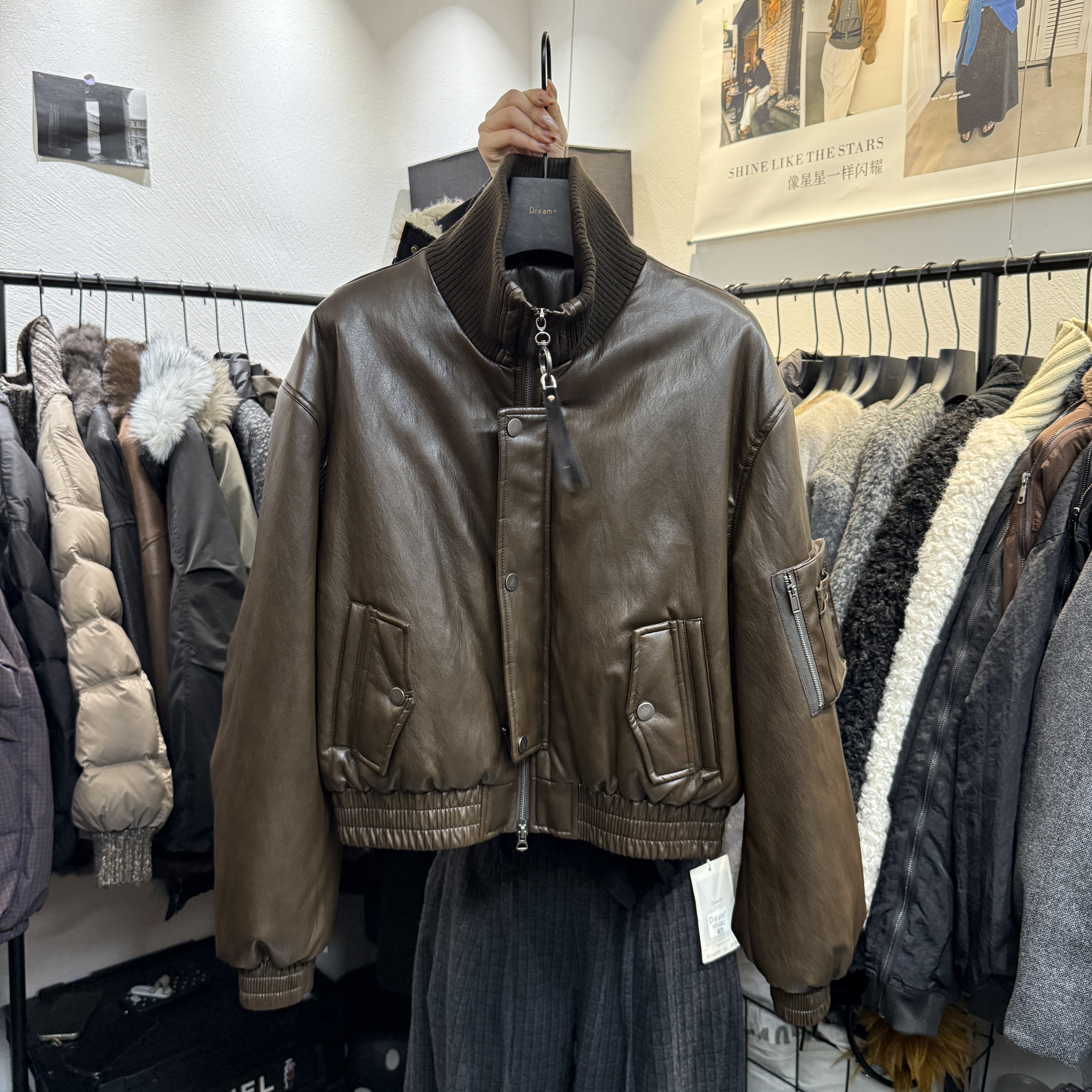 韩版时尚复古立领皮衣夹克棉服