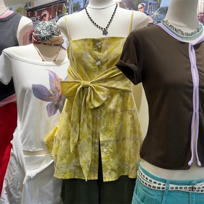 时尚印花绑带设计感吊带上衣女