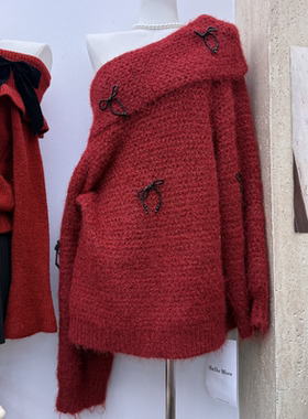 十三行拿货2025冬季新款韩版慵懒风宽松一字肩针织毛衣k68915w167