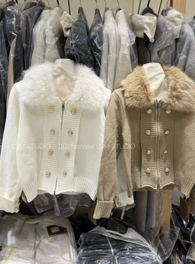 十三行拿货2025冬季新款韩版毛毛领小香风拼接针织开衫k68864w178