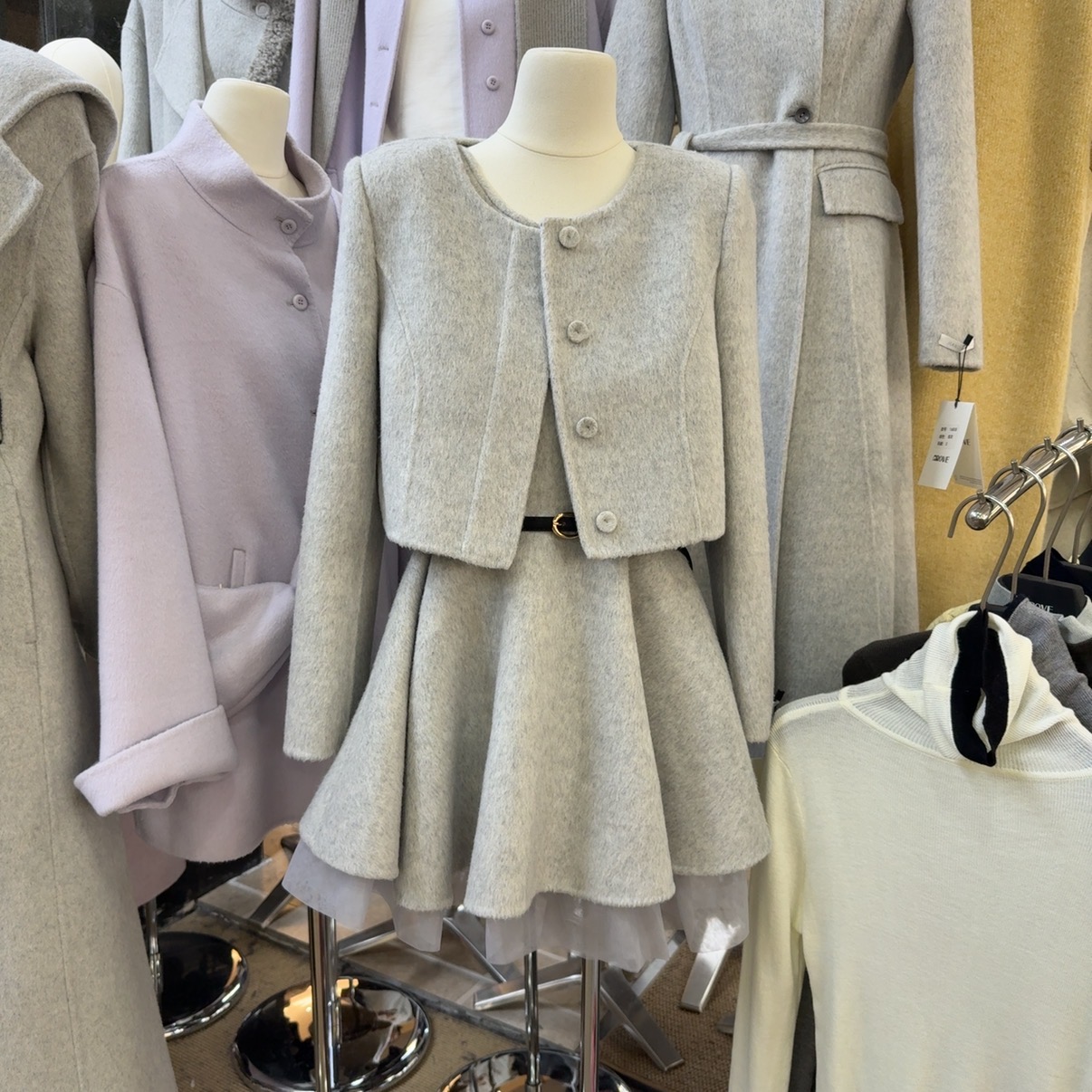 韩版时尚羊毛背心裙短款外套套装