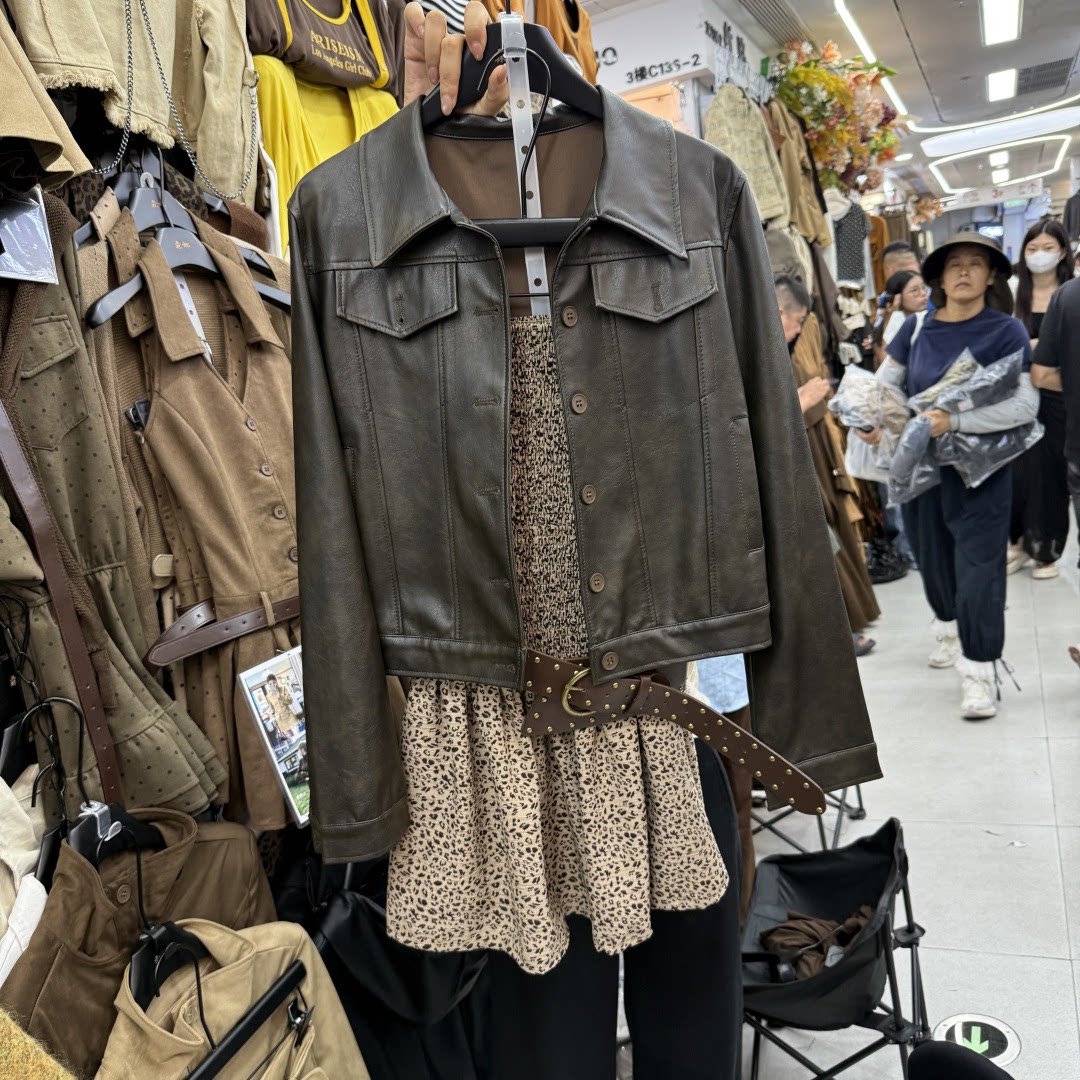 韩版复古抹胸连衣裙短款皮衣套装