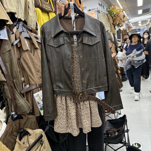 韩版复古抹胸连衣裙短款皮衣套装