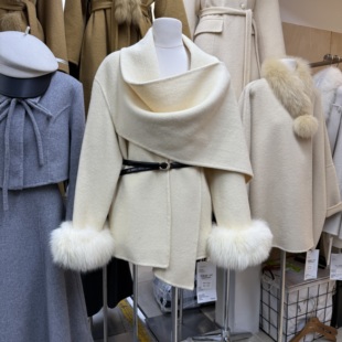 围巾领收腰羊毛大衣外套k68827w645 韩版 十三行现货2025冬季 新款
