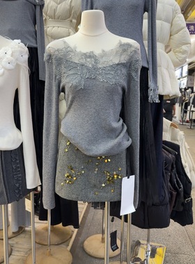 十三行现货2025秋冬新款韩版时尚一字领蕾丝毛衣半身裙K68320W178