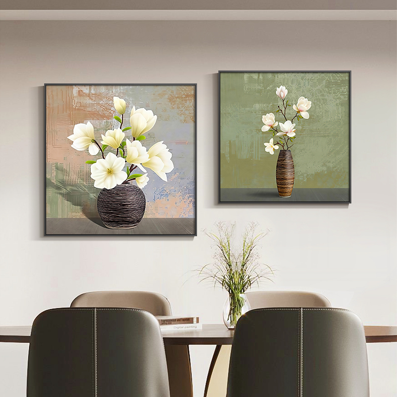 现代简约餐厅装饰画进门玄关饭厅壁画复古花卉客厅沙发背景墙挂画图片
