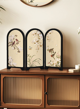 新中式花鸟屏风桌面摆件创意装饰画中古风摆画可折叠礼物2025新款