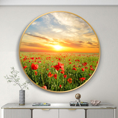 旭日东升田园风景挂画客厅玄关圆形装 饰画餐厅日出东方太阳墙壁画
