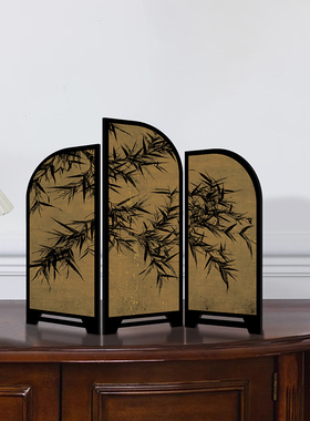 《墨竹》新中式屏风桌面摆件中古风创意玄关摆画茶桌摆台装饰画