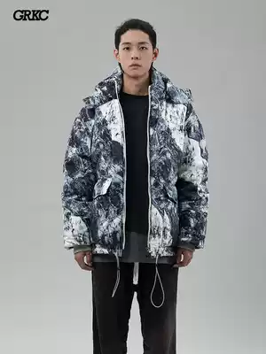 GRKC China snow mountain graffiti down jacket National tide brand hip-hop couple loose hip-hop men and women with the same fashion jacket
