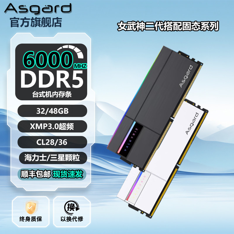 阿斯加特女武神二代 32G/48G DDR5 6000台式机内存条固态1T套装