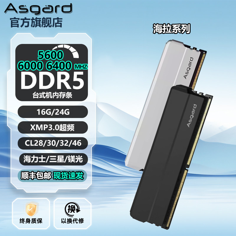 阿斯加特海拉DDR5台式机内存条16G 5600/6000海力士镁光单条