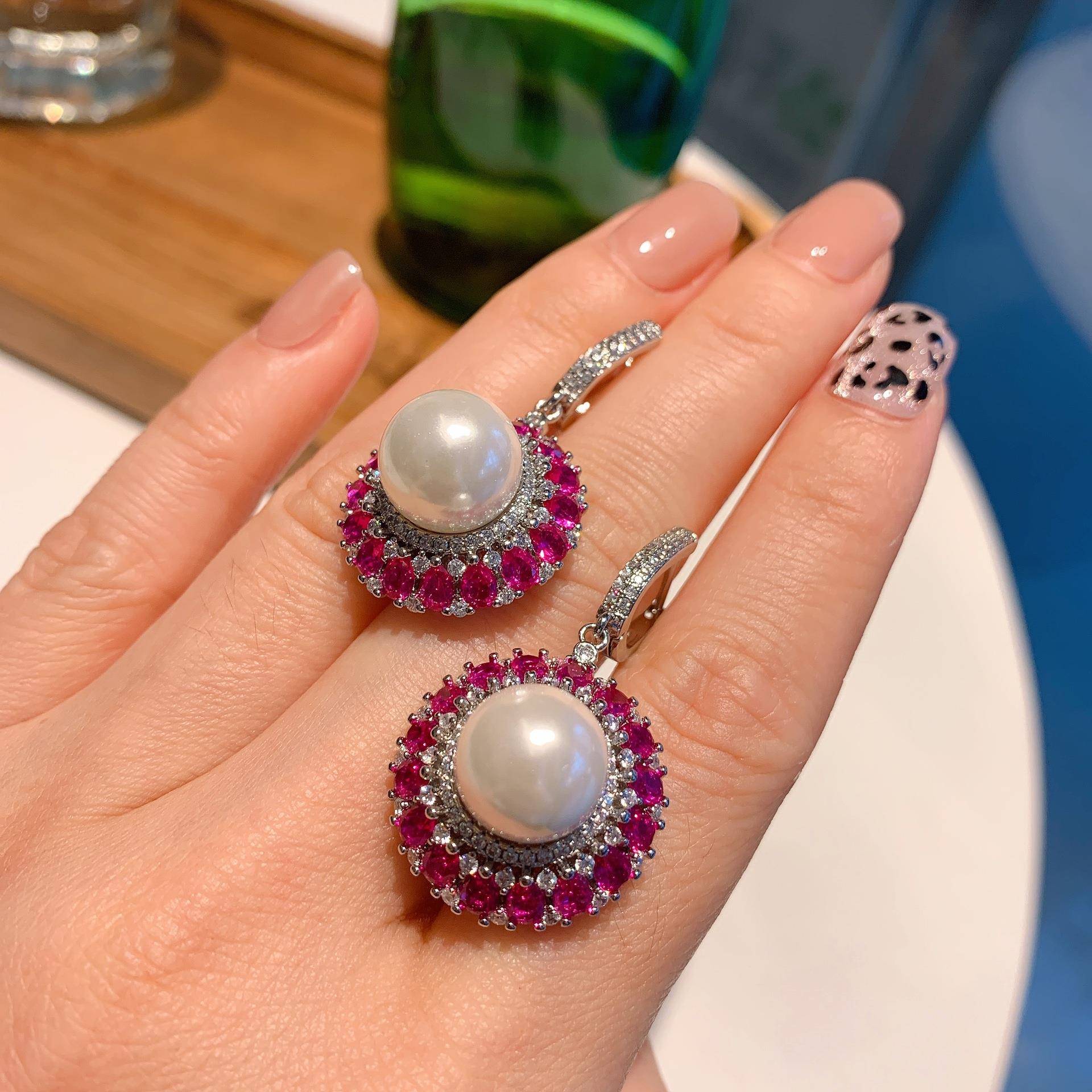 Pearl earrings ring necklace three-piece set珍珠耳环项链戒指