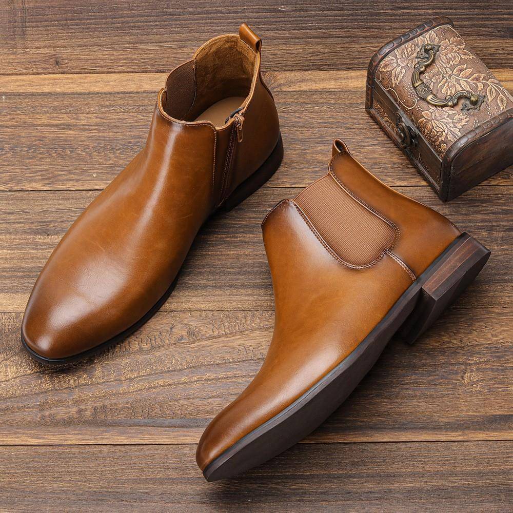 39-50 Big Size Men's Chelsea Boots Classic Wooden Heel Shoes
